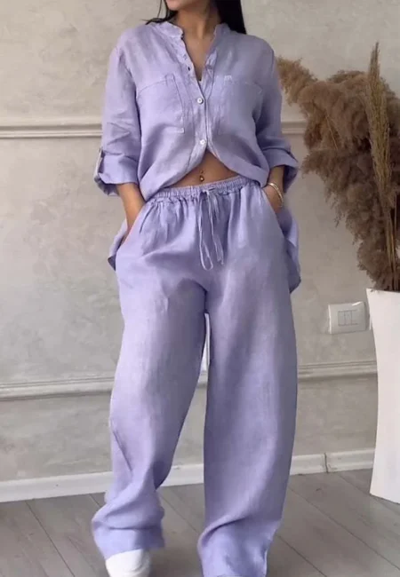 Effortless Plus Size Linen-Cotton Two-Piece Set for Women