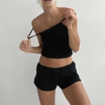 Chic Retro Y2 K Pajama Set: Comfy V-Neck Camis & Shorts - Image 6