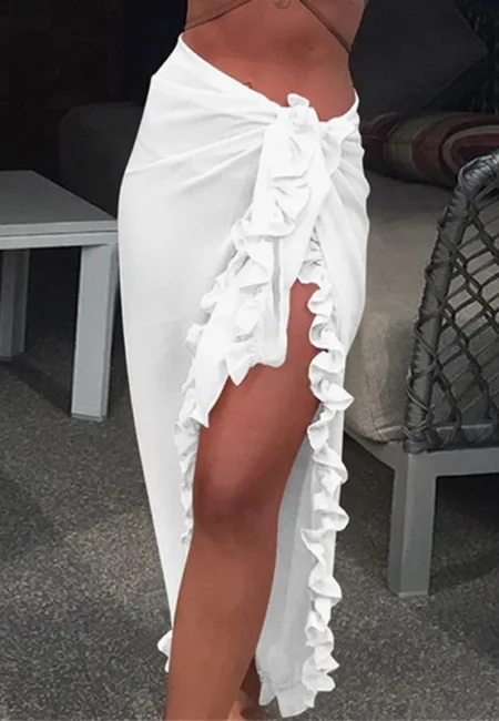 Flowing Ruffle Chiffon Kaftan Beach Cover-Up Summer Sarong