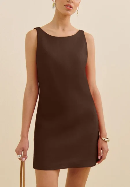 Breathable Cotton Linen Backless Mini Dress Empire Waist