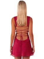 Chic Red Sleeveless Mini Dress with Square Collar & Lace-Up Detail - Image 6