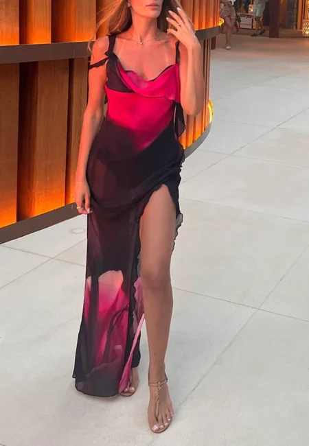 Stunning Ruffle Slit Bodycon Beach Maxi Dress Summer Resort