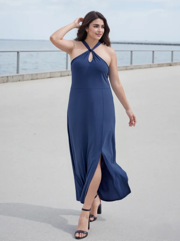 Elegant Plus Size Halter Dress in Blue for Every Occasion