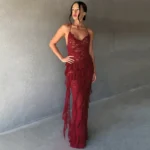 Lace Ruffled Spaghetti Strap Dress: Elegant A-Line Chic - Image 4