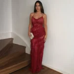 Lace Ruffled Spaghetti Strap Dress: Elegant A-Line Chic - Image 5