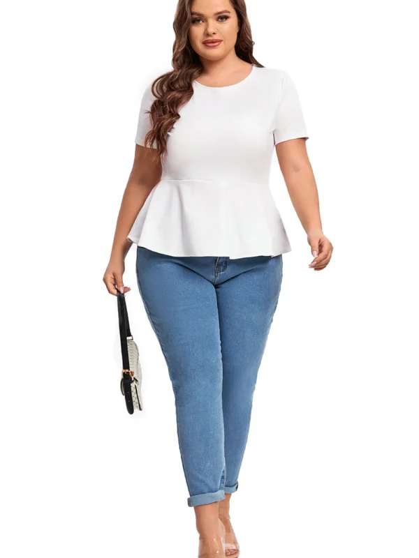Chic Plus Size Summer Peplum Top with Button Back & Ruffle Hem