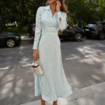 Elegant Blue Floral Maxi Dress for Office & Special Events