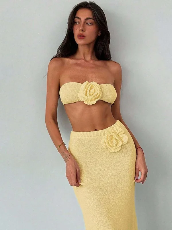 Bohemian Crochet Two-Piece Set: Strapless Top & Long Skirt