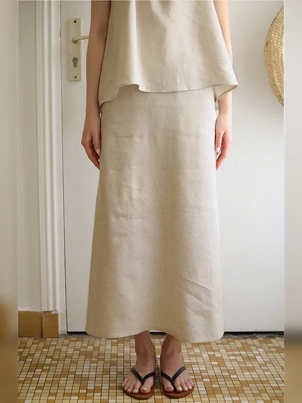 Effortless Elegance: 100% Linen A-Line Long Skirt for Women