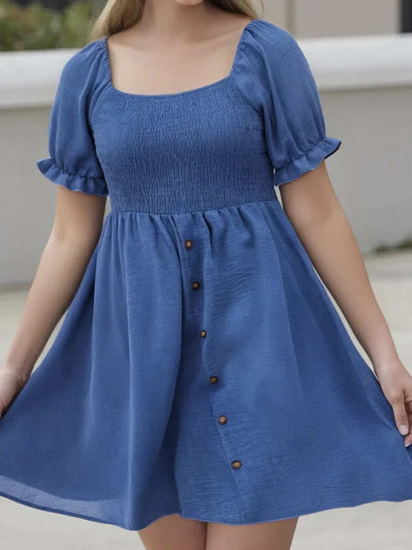 Chic Plus Size A-Line Mini Dress with Button Detail for Summer