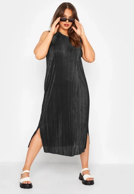 Plus Size Elegant Midi Dress for Women - Sleeveless Summer Style