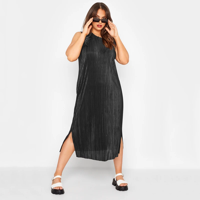 Kf-S549Cc3Dd62C84Cd6Ba8852F4944B55B3M Plus Size Elegant Midi Dress For Women - Sleeveless Summer Style