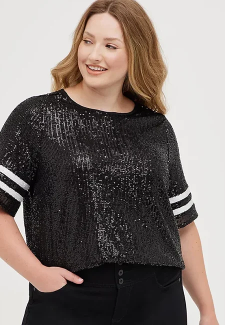 Blingy Plus Size Loose Sequin T-shirt for Effortless Style