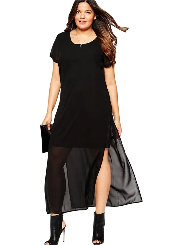 Chic Plus Size Black Chiffon Dress for Summer Elegance