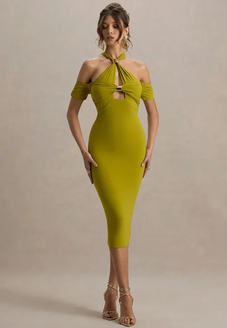 Elegant Backless Midi Dress for Women - Halter Style Party Wear