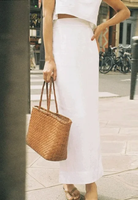 Premium Linen High Waist Midi Skirt with Back Split Detail