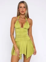 Elegant Halter Backless Mini Dress for Effortless Summer Style - Image 2