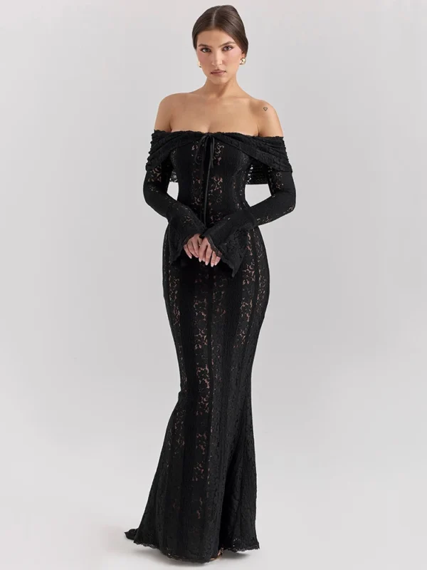 Luxurious Backless Lace Maxi Dress - Sophisticated Evening Gown
