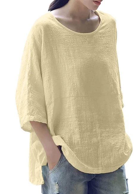 Breathable Linen Blend Tee - Relaxed Fit Women's Summer Top