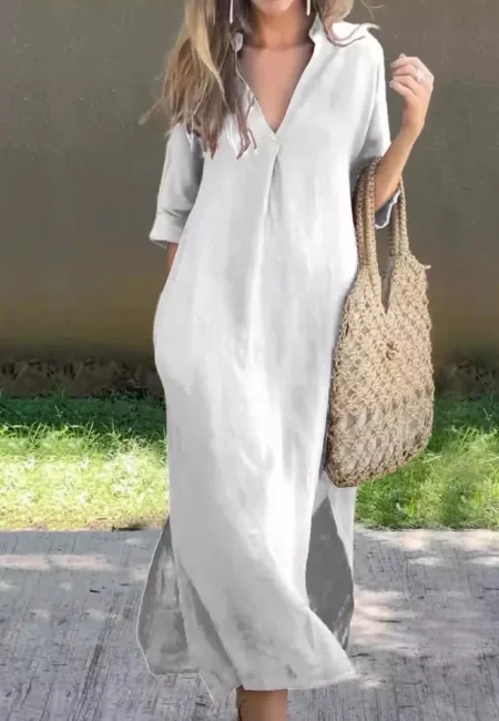Effortless Elegance: Women's Cotton Linen Maxi Dress with Pockets