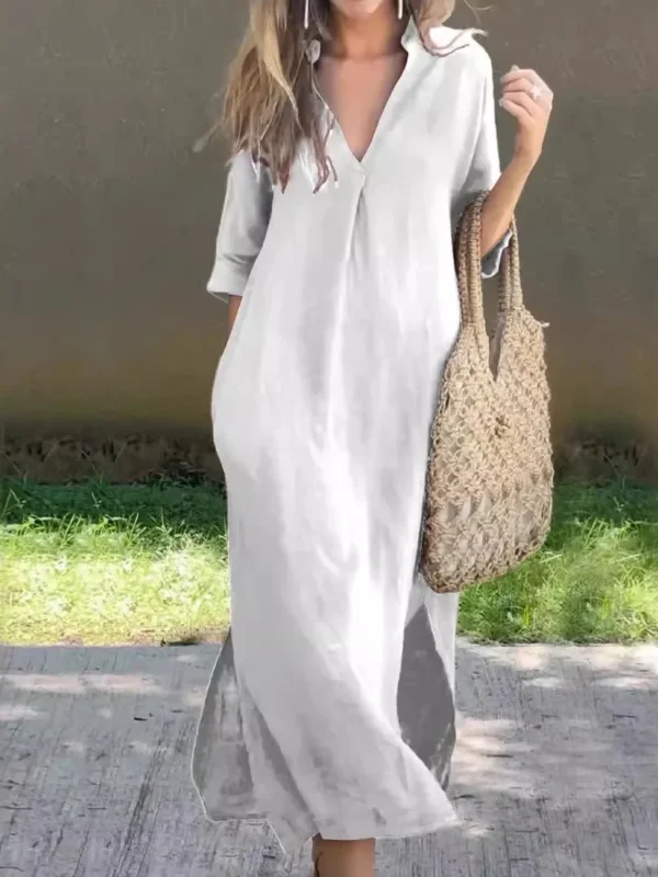 Effortless Elegance: Women's Cotton Linen Maxi Dress with Pockets