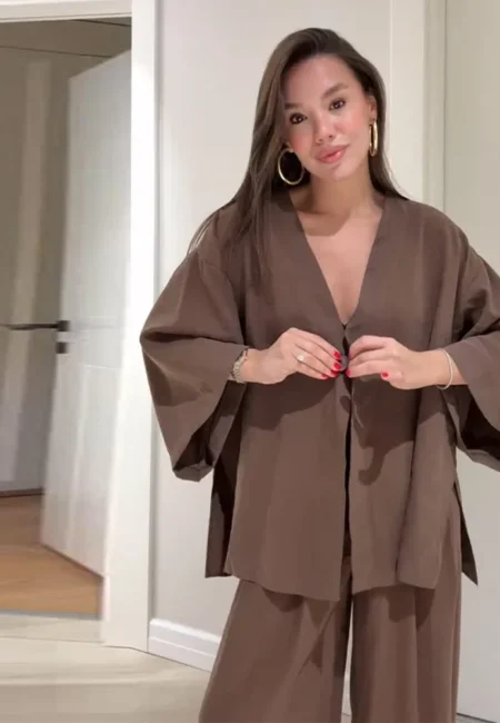 Relaxed V-Neck Cotton Linen Set - Breathable Summer Style