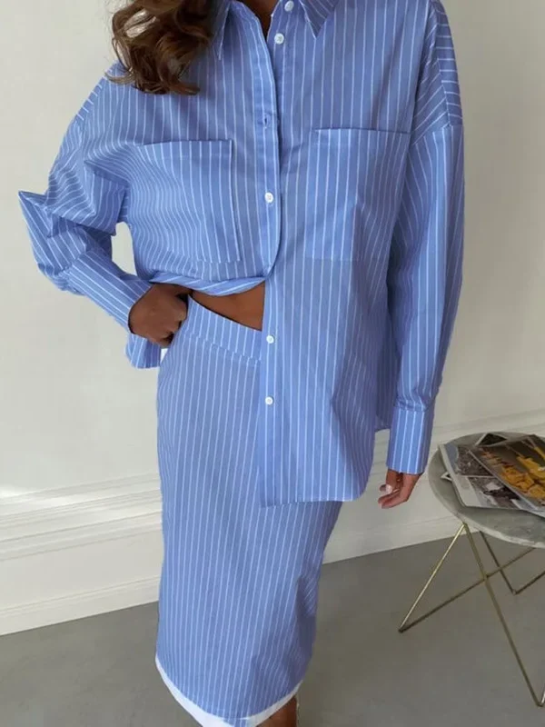 Chic Striped Skirt Suit for Women - Elegant Two-Piece Set