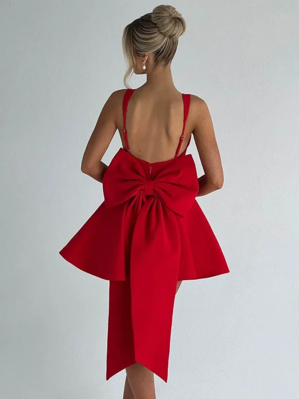 Elegant Backless Bow Mini Dress for Summer Parties