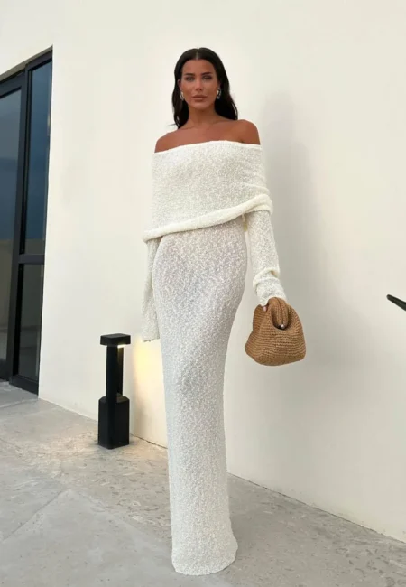 Breezy Knitted Beach Cover-Up Dress with Drawstring Detail