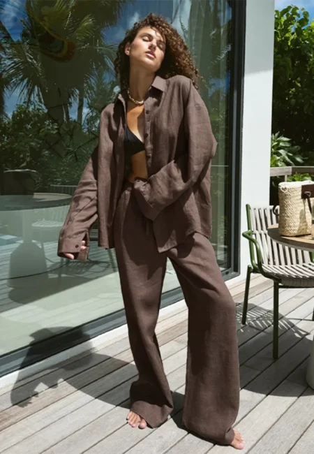 Luxe Cotton Linen Wide-Leg Pant Set - Breathable Summer Style