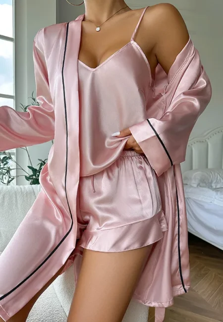 Silky Summer Sleepwear Set - V-Neck Pajamas for Women