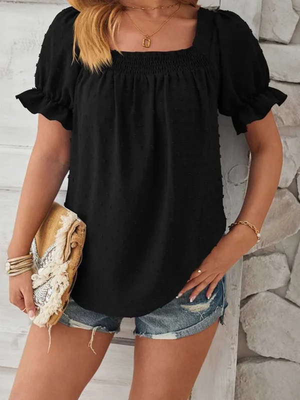 Chic Women's Square Neck Puff Sleeve Tunic - Plus Size Elegance