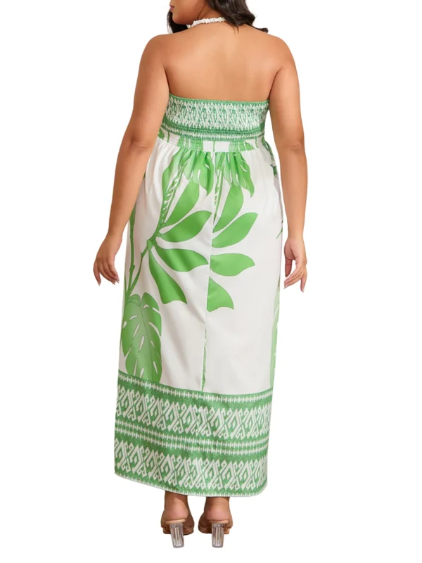 Plus Size Summer Strapless Tube Dress with Leaf Print