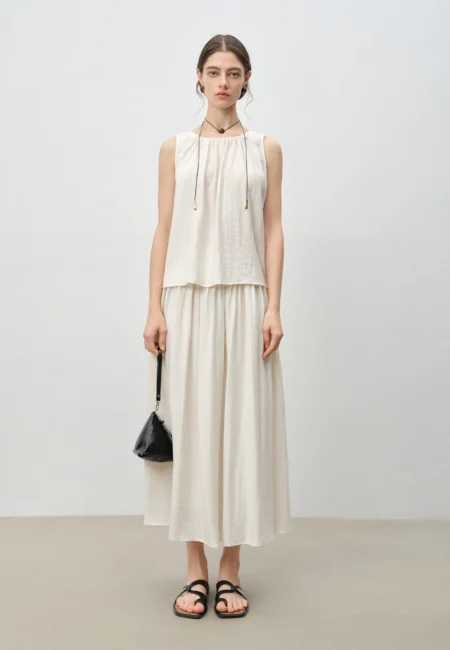 Elegant Summer Two-Piece Set: ZIQIAO Linen Shirt & Skirt