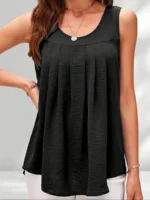 Chic Plus Size Round Neck Pleated Vest for Effortless Style - Image 3