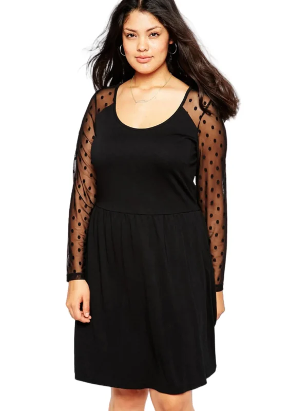 Plus Size A-Line Summer Dress with Dot Print Sleeves