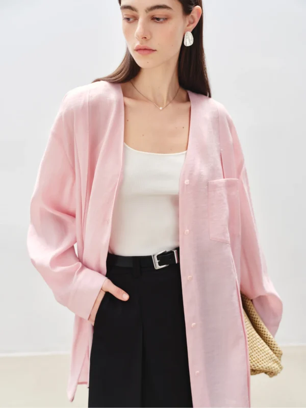 ZIQIAO Women Summer V-Neck Blouse Tops Linen Long Sleeve Shirts  Summer Loose Drop Sleeve Single Breasted Shirt 25ZQ92114