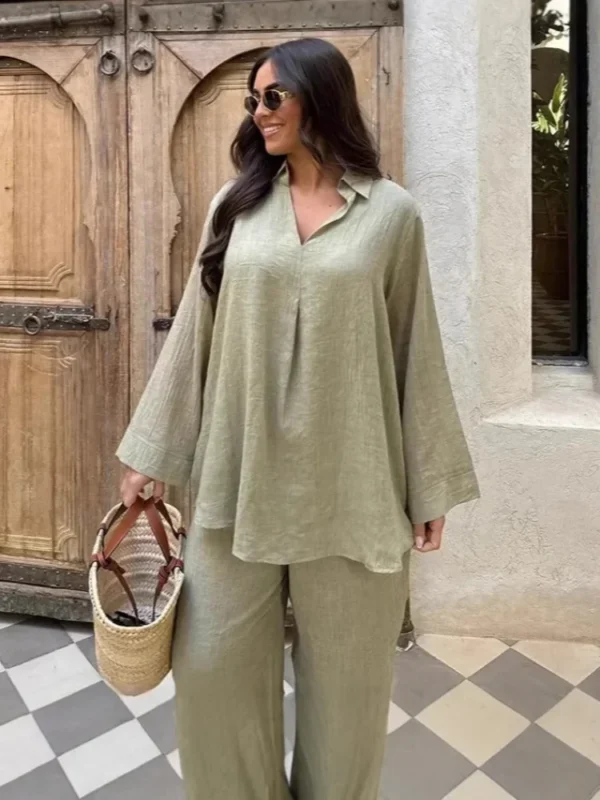 Chic Summer Cotton Linen Shirt & Pants Set for Effortless Style