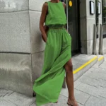 Elegant Cotton-Linen 2-Piece Set: Sleeveless Pullover & Pants - Image 4