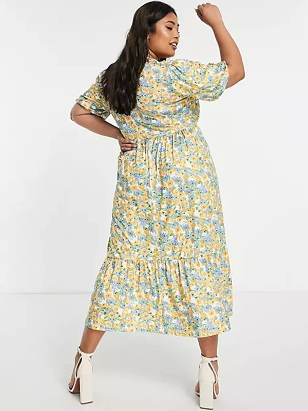 Plus Size Bohemian Floral Midi Dress for Elegant Summer Vibes