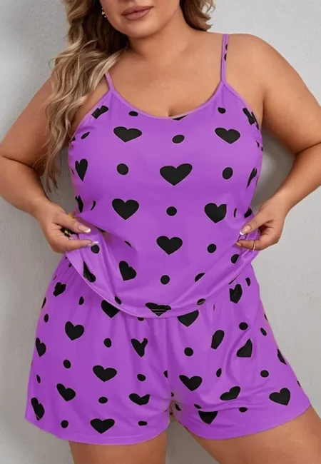 Heart Print Sleepwear Set - Comfortable Crop Top & Shorts PJs