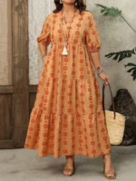 Vibrant Orange Plus Size Long Dress with Pockets for Summer Elegance - Image 2