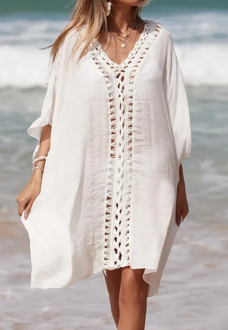 Elegant Crochet Beach Cover Up Tunic - Sun Protection Dress