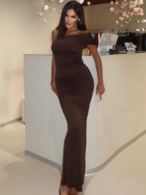 Elegant Oblique Shoulder Maxi Dress for Summer Soirées