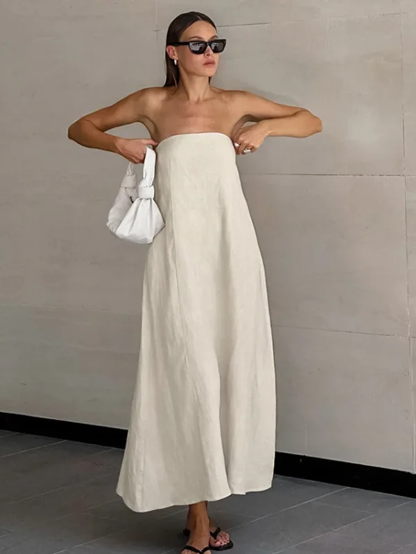 Khaki Cotton-Linen A-Line Dress for Effortless Summer Style