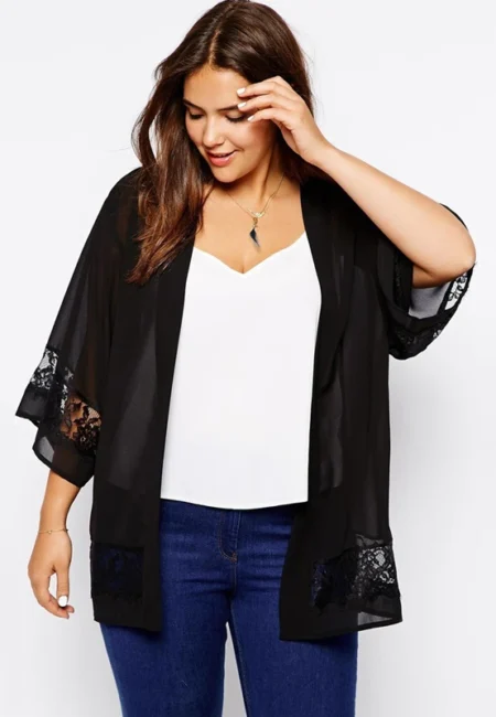 Luxurious Black Lace Chiffon Kimono - Elegant Summer Cover Up