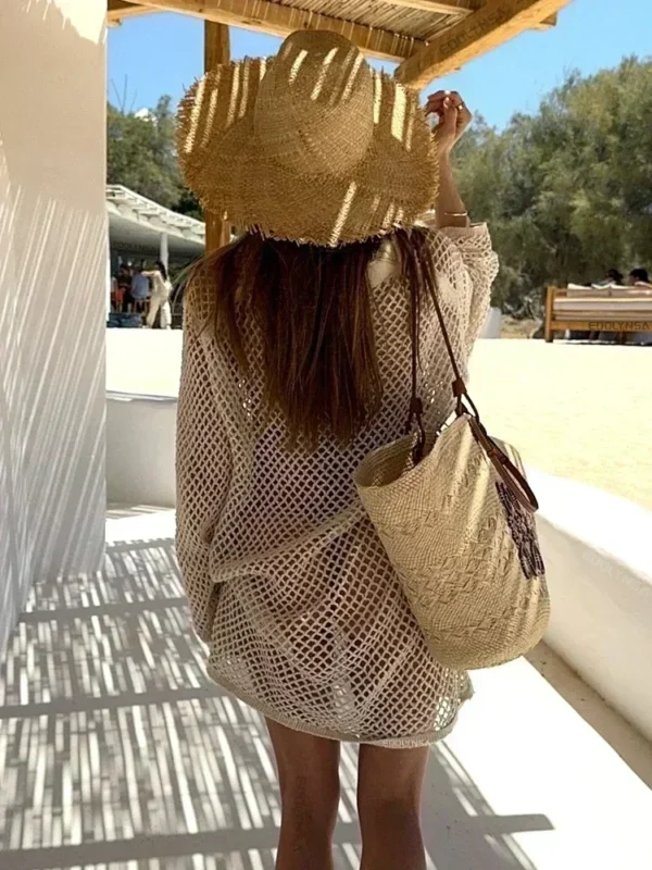 Chic Hollow-Out Beach Knit Mini Dress for Effortless Summer Style
