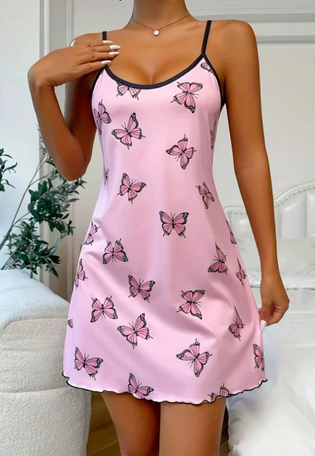 Vibrant Butterfly Nightgown for Women - Silky Summer Comfort