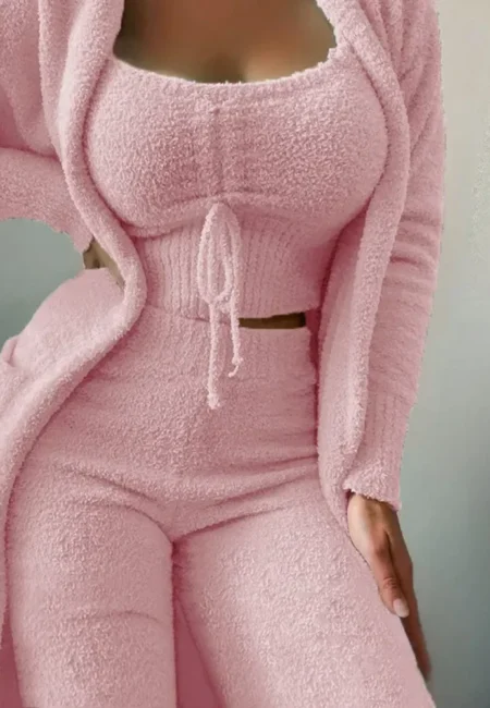 Luxury Women's 3-Piece Plush Pajama Set for Cozy Elegance