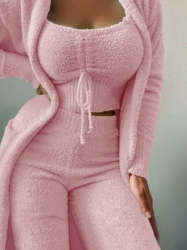 Luxury Women's 3-Piece Plush Pajama Set for Cozy Elegance